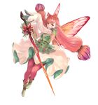  1girl absurdres blush boots breasts brown_footwear buttons commentary_request detached_sleeves dress fairy fairy_wings fire_emblem fire_emblem_heroes flower full_body highres long_hair long_sleeves looking_at_viewer mirabilis_(fire_emblem) multicolored_hair official_art open_mouth pantyhose parted_lips pink_hair pink_pantyhose pointy_ears purple_hair shiny_clothes simple_background sleeves_past_wrists small_breasts smile solo sword twintails violet_eyes weapon white_background wide_sleeves wings yoshiku_(oden-usagi) 