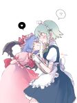  !? 2girls absurdres bat_wings blue_hair blush hand_on_another&#039;s_chin highres izayoi_sakuya maid multiple_girls red_eyes remilia_scarlet touhou voal white_hair wings yuri 