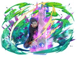  1boy akatsuki_uniform biwa_juuzou black_coat black_hair blood blood_from_mouth closed_mouth coat forehead_protector holding holding_sword holding_weapon kirigakure_symbol male_focus naruto_(series) naruto_shippuuden naruto_shippuuden:_ultimate_ninja_blazing official_art print_coat scar scar_on_face short_hair solo spiky_hair sword weapon 