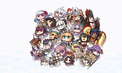  6+boys 6+girls april_fools armor artoria_pendragon_(fate) ashiya_douman_(fate) bb_(fate) black_eyes black_hair blonde_hair blue_eyes captain_nemo_(fate) chibi chibi_only dark-skinned_male dark_skin dress fate/grand_order fate_(series) fujimaru_ritsuka_(female) fujimaru_ritsuka_(male) gilgamesh_(caster)_(fate) gilgamesh_(fate) green_eyes grey_hair hair_ornament hat highres holding holding_sword holding_weapon ishtar_(fate) jeanne_d'arc_(fate) kama_(fate) key_visual koyanskaya_(fate) leonardo_da_vinci_(fate) leonardo_da_vinci_(rider)_(fate) long_hair mash_kyrielight melusine_(fate) merlin_(fate/prototype) morgan_le_fay_(fate) multiple_boys multiple_girls nemo_(fate) official_art open_mouth pink_eyes pink_hair promotional_art purple_hair red_eyes riyo_(lyomsnpmp) romulus-quirinus_(fate) saber_(fate) sakata_kintoki_(fate) scathach-skadi_(fate) scathach_(fate) second-party_source shirt short_hair sigurd_(fate) smile space_ishtar_(fate) sweatdrop sword tomoe_gozen_(fate) violet_eyes weapon white_hair yan_qing_(fate) yellow_eyes 