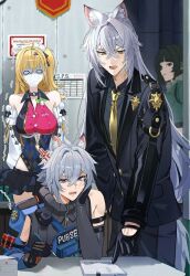 animal_ears cissia_(zenless_zone_zero) jane_doe_(zenless_zone_zero) long_hair medium_hair multiple_boys multiple_girls seth_lowell severian_lowell zenless_zone_zero