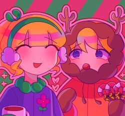 1boy 1girl 2024 ashie-cannie blonde_hair christmas couple deviantart female happy kelly_(south_park) kenny_mccormick male ponytail south_park striped_background