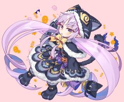  1girl absurdres animal_hood black_capelet black_dress blush breasts brown_eyes capelet cat_hood cat_tail dress elf fur-trimmed_capelet fur_trim highres hood hooded_capelet kyoka_(halloween)_(princess_connect!) kyoka_(princess_connect!) long_hair long_sleeves looking_at_viewer negi_(ulog'be) open_mouth paw_shoes pointy_ears princess_connect! purple_hair sidelocks small_breasts tail twintails very_long_hair 