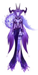  1girl absurdres barefoot beste_(solo_leveling) blank_eyes breasts colored_skin full_body highres horns looking_at_viewer medium_breasts official_art purple_skin simple_background solo solo_leveling solo_leveling:_arise white_background 
