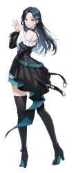  1girl absurdres black_boots black_dress black_hair boots brown_eyes dress earrings full_body hair_ornament high_heel_boots high_heels highres jewelry long_hair looking_at_viewer miyeon_(solo_leveling) official_art simple_background solo solo_leveling solo_leveling:_arise tachi-e thigh_boots transparent_background 