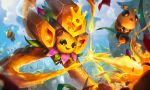  absurdres alien bee bee&#039;koz bee_wings blue_sky bug clouds grass highres honey league_of_legends mountain official_art open_mouth outdoors plant sky solo tree vel&#039;koz water waterfall 