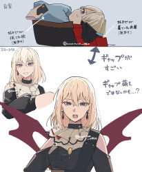  1girl absurdres bang_dream! bang_dream!_it's_mygo!!!!! black_dress blonde_hair brooch cellphone clenched_teeth closed_mouth clothing_cutout commentary_request doloris_(bang_dream!) dress earrings hair_between_eyes highres holding holding_phone jewelry long_sleeves looking_at_viewer lying medium_hair misumi_uika nanami_(nunnun_0410) oblivionis_(bang_dream!) on_back open_mouth phone shoulder_cutout smartphone teeth togawa_sakiko translation_request upper_body upper_teeth_only violet_eyes 