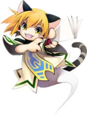  1girl :3 animal_ears black_tail blonde_hair cat_ears cat_girl cat_tail emil_chronicle_online ghost_girl ghost_tail grey_tail hand_fan harisen holding holding_paper lowres nekomata_yamabuki official_art open_mouth paper shirt solo tail two-tone_tail white_background yellow_eyes yellow_shirt 