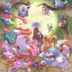  >_< =_= alternate_color ambipom aqua_eyes araquanid autumn_leaves blush branch candy celebi cleffa closed_eyes closed_mouth colored_sclera commentary_request falling_leaves fang farigiraf fire floating fog food glalie grass greavard greninja halloween highres hisuian_typhlosion hisuian_zoroark holding holding_above_head in_tree leaf long_tongue mask mask_on_head misdreavus morgrem morpeko morpeko_(full) ninetales no_humans nostrils pawmi pokemon pokemon_(creature) pokemon_focus pumpkin purple_fire rare_candy red_eyes running samsung_(yuzuikka) sandygast shiny_pokemon smile spearow teeth tombstone tongue tongue_out tree upside-down very_long_tongue will-o'-the-wisp_(mythology) wrapped_candy yellow_sclera 