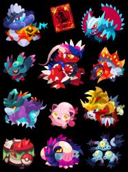  absurdres black_background book brute_bonnet claws closed_mouth colored_sclera fangs flutter_mane full_body gouging_fire great_tusk highres koraidon magnet no_humans open_mouth pokemon pokemon_(creature) pokemon_focus raging_bolt red_eyes red_sclera roaring_moon sandy_shocks scarlet_book_(pokemon) scream_tail screw sharp_teeth shichi_(7cube_ori) simple_background slither_wings smile teeth violet_eyes walking_wake yellow_eyes yellow_sclera 