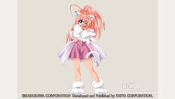  1girl 2000s_(style) :d animal_ears animal_hands atelier-moo bell blue_eyes cat_ears cat_tail dress full_body game_cg gloves hair_between_eyes hands_up long_hair melody_sinclair neck_bell non-web_source official_art one_eye_closed open_hand open_mouth outstretched_hand paw_shoes pink_hair ponytail smile solo standing tail white_gloves wide_ponytail yuukyuu_gensoukyoku 