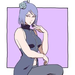  1girl akatsuki_uniform blue_hair dress face_piercing highres konan_(naruto) labret_piercing lip_piercing naruto_(series) naruto_shippuuden piercing sleeveless sleeveless_dress solo uri_geikon yellow_eyes 