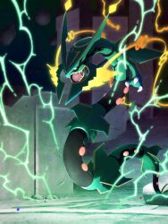  artist_request claws crackling_energy debris dragon eastern_dragon energy full_body mega_pokemon mega_rayquaza no_humans official_art open_mouth pokemon pokemon_(creature) pokemon_focus pokemon_home rayquaza solo third-party_source 