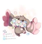  artist_name blue_flower digimon digimon_(creature) flower full_body highres holding holding_flower looking_at_viewer lopmon no_humans pink_flower simple_background solo twitter_logo twitter_username watermark youzaiyouzai112 