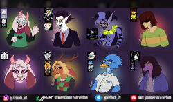  1other 2021 2d 2girls 4boys ambiguous_gender animal_ears anthro antlers artist_name aura avian beak berdly_(deltarune) bird bird_boy black_background black_cape black_hair black_hat black_sclera blonde_hair blue_feathers blue_shirt body_fur brown_fur brown_hair buck_teeth cape claws closed_eyes colored_sclera colored_skin colored_teeth colored_tongue commentary cropped_head cropped_torso deer deer_ears deer_girl deltarune deviantart_logo deviantart_sample deviantart_username digital_media drawstring droopy_ears english_commentary fangs female floppy_ears furry furry_female furry_male game_screenshot_inset glasses goat goat_boy goat_ears green_robe green_sweater hair_over_eyes hand_up hat head_tilt hood hood_down hooded_jacket horizontal-striped_clothes horns human humanoid image_sample imp instagram_logo instagram_username jacket jester jester_cap jester_costume jevil kris_(deltarune) lizard lizard_girl long_hair long_sleeves male mammal monster monster_girl multiple_boys multiple_girls neck_ruff official_art_inset open_mouth pink-tinted_eyewear pink_horns pink_scarf pixel_art_inset pointy_ears pointy_nose purple_hair purple_hat purple_jacket purple_skin purple_tongue ralsei reference_inset reindeer reindeer_girl reptile reptile_girl robe round_eyewear scalie scarf sharp_teeth shirt short_hair signature simple_background slit_pupils spamton_g._spamton striped_clothes striped_shirt striped_sweater susie_(deltarune) sweater tail talons teeth tinted_eyewear tongue tongue_out twitter_logo twitter_username two-tone_hat two-tone_shirt two-tone_sweater utdr_(toby_fox) vernoth white_fur white_shirt white_skin white_stripes yellow-tinted_eyewear yellow_beak yellow_sclera yellow_stripes yellow_teeth youtube_logo youtube_username 