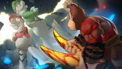  3boys absurdres ape donkey_kong donkey_kong_(series) easterhands facial_hair god_of_war gorilla hat highres luigi male_focus mario multiple_boys muscular muscular_male mustache parody red_hat scene_reference super_mario_bros. 