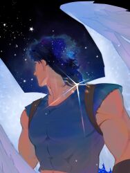  1boy abs birthday blue_hair callmebloomie happy_birthday highres jojo_no_kimyou_na_bouken jonathan_joestar male_focus messy_hair muscular muscular_male phantom_blood solo 