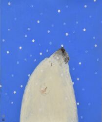  animal_focus bear blue_background commentary_request damumun highres no_humans original polar_bear snow snowing traditional_media 