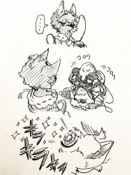  ... 2girls body_fur boots buttons collared_shirt commentary_request dog eyeball frilled_shirt_collar frills furrification furry furry_female hair_ornament hairband heart heart_button heart_hair_ornament komeiji_koishi komeiji_satori menotama missing_headwear multi-source_commentary multiple_girls ribbon-trimmed_collar ribbon_trim shirt short_hair siblings sisters skirt sparkle spoken_ellipsis third_eye touhou traditional_media translation_request 