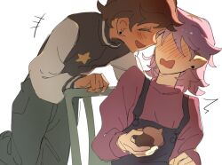  +++ 2girls amity_blight blush brown_hair chair character_doll closed_eyes dark-skinned_female dark_skin doll earrings face-to-face facing_another haiy_yan3439 holding holding_doll jewelry long_sleeves luz_noceda medium_hair multicolored_hair multiple_girls open_mouth overalls purple_hair the_owl_house two-tone_hair white_background yuri 