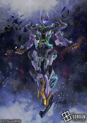  commentary_request debris english_text gfred gundam gundam_card_game gundam_gquuuuuux hayaken_sarena logo looking_at_viewer mecha mecha_focus mobile_suit nebula no_humans official_art realistic robot science_fiction space star_(sky) starry_sky_background title zeon zero_gravity 