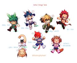  ! 1girl 6+boys anger_vein artist_name bakugou_katsuki boku_no_hero_academia character_request dog_boy english_text highres lion_boy merchandise_available midoriya_izuku multiple_boys rabbit_boy raccoon_girl sheep_boy simple_background spoken_anger_vein spoken_exclamation_mark thatmightyheart todoroki_shoto uraraka_ochaco white_background 