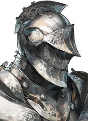  1other aoin armor belt breastplate facing_to_the_side gorget helm helmet knight multiple_belts original pauldrons portrait shoulder_armor simple_background solo visor_(armor) white_background 