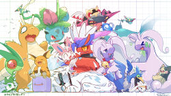 absurdres artist_name chien-pao chingling closed_eyes closed_mouth colored_sclera commentary_request cramorant ditto ditto_block dragapult dragonite dreepy flygon flying_sweatdrops goodra green_eyes grey_eyes grid_background highres hisuian_goodra hug ivysaur koraidon minior minior_(core) minior_(indigo_core) morpeko morpeko_(full) ninjask no_humans nostrils o_o open_mouth orange_eyes outline plant pokemon pokemon_(creature) pokemon_focus polynimuri raboot raichu red_eyes regional_and_normal shaymin shaymin_(sky) signature sitting slime_(substance) smile sylveon tongue tongue_out transformed_ditto u_u vines white_background white_outline yellow_sclera 