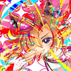  1girl animal_ears armor blush breasts cape closed_mouth crown en0hir0 fingerless_gloves gloves hair_between_eyes horse_ears horse_girl long_sleeves looking_at_viewer mini_crown orange_hair pink_cape pink_crown shirt short_hair shoulder_armor single_fingerless_glove smile solo t.m._opera_o_(o_sole_suo!)_(umamusume) t.m._opera_o_(umamusume) umamusume violet_eyes white_gloves white_shirt 