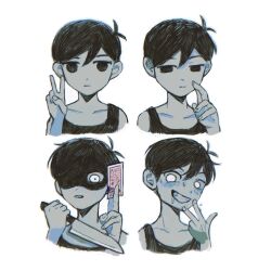  +_+ 2girls 4boys animated animated_gif antenna_hair aubrey_(headspace)_(omori) aubrey_(omori) basil_(headspace)_(omori) basil_(omori) black_eyes black_hair blue_shirt blush bow camera closed_eyes closed_mouth collarbone collared_shirt colored_skin expressionless flower flower_wreath green_eyes green_hair grin hair_behind_ear hair_bow head_wreath hero_(headspace)_(omori) hero_(omori) highres holding holding_camera holding_knife kel_(headspace)_(omori) kel_(omori) knife long_hair looking_at_viewer mari_(headspace)_(omori) mari_(omori) milkymilkyshark multiple_boys multiple_girls neckerchief omori omori_(omori) one_eye_closed open_mouth parted_lips pink_bow pout purple_hair red_neckerchief shirt short_hair short_sleeves smile smug sparkle teeth upper_teeth_only v violet_eyes white_skin 