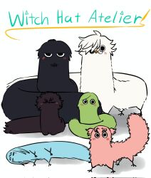  agott_arklaum_(tongari_boushi_no_atelier) animal_hands animalization black_eyes black_fur blue_fur blush brushbuddy coco_(tongari_boushi_no_atelier) creature creature_focus english_text glasses green_fur highres olruggio_(tongari_boushi_no_atelier) pink_fur qifrey_(tongari_boushi_no_atelier) richeh_(tongari_boushi_no_atelier) spirit_12 tail tetia_(tongari_boushi_no_atelier) tongari_boushi_no_atelier white_background 