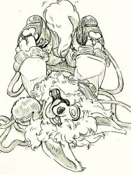  1girl body_fur boots collared_shirt commentary_request dog eyeball frilled_shirt_collar frilled_sleeves frills furrification furry furry_female komeiji_koishi long_sleeves lying menotama missing_headwear multi-source_commentary on_back open_mouth shirt skirt smile solo third_eye tongue tongue_out touhou traditional_media wide_sleeves 