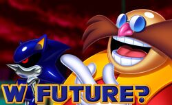  2boys animal_ears armor bald black_sclera blue-tinted_eyewear blue_armor brown_facial_hair classic_eggman colored_sclera dr._eggman english_text facial_hair glasses gloves grid_teeth hand_up hedgehog_boy humanoid_robot index_finger_raised long_sleeves male_focus meme metal_sonic multiple_boys mustache opaque_glasses open_mouth pink_nose pointing pointy_nose red_eyes red_shirt red_sky robot round_eyewear shirt sky smile sonic_(series) sonic_cd sonic_the_hedgehog_(classic) sunglasses teeth thatoneloaf tinted_eyewear upper_body w_faps_(meme) white_gloves 