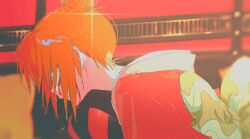  1girl blood blood_on_clothes blue_eyes gintama hadanugi_dousa japanese_clothes kagura_(gintama) kimono m_budat1 open_clothes open_kimono orange_hair solo 