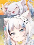  1girl animal_ears animalization blue_eyes blush cat cat_ears cat_girl fang fins fish_tail hair_ornament highres hololive ikayaki_(ikayaki4) multicolored_hair one_side_up shark_tail streaked_hair tail white_hair 