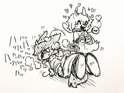  2girls body_fur breath closed_eyes commentary_request dog exhausted eyeball frilled_shirt_collar frills furrification furry furry_female hair_ornament hairband heart heart_hair_ornament heart_of_string komeiji_koishi komeiji_satori lying menotama missing_headwear multi-source_commentary multiple_girls on_stomach open_mouth ribbon-trimmed_collar ribbon_trim shirt short_hair siblings sisters skirt smile sweat third_eye touhou traditional_media translation_request 