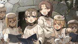  >_< 6+girls :d @_@ animal_ears bandaid bandaid_on_face bandaid_on_nose bird blonde_hair blue_eyes brown_eyes brown_hair bunny_nun_(diva) chicken closed_eyes clumsy_nun_(diva) commentary diva_(hyxpk) duck easter english_commentary eyewear_on_head freckles froggy_nun_(diva) glasses glasses_nun_(diva) grey_hair hair_ornament highres hungry_nun_(diva) little_nuns_(diva) long_hair multiple_girls nun rabbit_ears rabbit_hair_ornament robe round_eyewear sheep_nun_(diva) short_hair sleeping smile spicy_nun_(diva) triangle_mouth white_robe yellow_eyes 