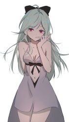  1girl absurdres belly bow breasts datharuss drag-on_dragoon drag-on_dragoon_3 eyelashes hair_bow highres red_eyes simple_background solo white_background white_hair zero_(drag-on_dragoon) 