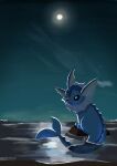  absurdres black_eyes commentary_request full_moon highres looking_at_viewer looking_back moon night no_humans ocean outdoors pocketekcop pokemon pokemon_(creature) solo star_(sky) vaporeon 