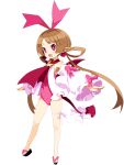  1girl bow bright_pupils brown_hair demon_girl demon_tail demon_wings detached_sleeves disgaea disgaea_rpg earrings fang full_body hairband heart heart_earrings jewelry leg_ribbon leotard long_hair non-web_source official_art open_mouth photoshop_(medium) pink_leotard pointy_ears red_eyes red_tail red_wings ribbon sandals sicily_(disgaea) solo tail tail_bow tail_ornament thigh_ribbon transparent_background twintails very_long_hair wings 