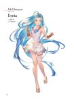  1girl absurdres ahoge bare_shoulders blue_eyes blue_hair breasts bridal_gauntlets character_name choker closed_mouth collarbone dress full_body granblue_fantasy granblue_fantasy_versus highres long_hair looking_at_viewer lyria_(granblue_fantasy) minaba_hideo official_art page_number parted_bangs sandals scan short_dress simple_background small_breasts smile solo strapless strapless_dress thigh_strap toeless_footwear toes very_long_hair white_dress 