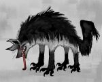  black_fur claws inkoinko7 long_tongue mightyena pokemon pokemon_(creature) red_eyes scarf sharp_teeth solo teeth tongue yellow_scarf 