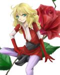  11-nin_iru! 1other androgynous black_footwear blonde_hair blue_eyes flower frol_frolbericheri gloves kisawa lowres red_flower red_gloves red_rose rose simple_background smile solo white_background 