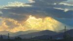  backlighting building clouds commentary_request highres landscape light_rays mountain mountainous_horizon no_humans original power_lines rural scenery sky sunbeam sunlight sunset suzuke tree utility_pole 