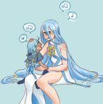  2girls aged_down ahoge alternate_hair_color azura_(fire_emblem) blue_hair braid fire_emblem fire_emblem_fates headpat low_twin_braids mother_and_daughter multiple_girls musical_note nina_(fire_emblem) open_mouth parted_bangs sitting sitting_on_lap sitting_on_person sonschmarn spoken_musical_note twin_braids 
