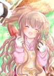  1boy 1girl 2019 :d ^_^ ahoge apron blush braid brown_hair canaca_chiyuri closed_eyes commentary_request dated_commentary facing_another flower flower_pot gardening gloves grass hair_flower hair_ornament hands_up happy highres holding holding_flower_pot holding_shovel hood hood_down hoodie kanbe_kotori long_hair long_sleeves open_mouth pink_hoodie plaid plaid_skirt plant potted_plant red_skirt rewrite shovel sidelocks sitting skirt smile solo_focus tennouji_kotarou twin_braids very_long_hair wavy_hair white_flower white_gloves yellow_apron 