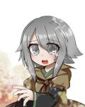  1other androgynous ascot brown_ascot brown_coat coat commentary_request crying crying_with_eyes_open eyes_visible_through_hair grey_eyes grey_hair hair_between_eyes houlen_yabusame layered_sleeves len&#039;en long_sleeves medium_hair open_mouth other_focus short_over_long_sleeves short_sleeves solo tears teeth upper_teeth_only websci_3357 