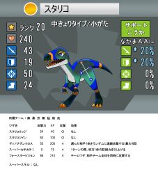  blue_eyes constellation dinosaur elemental_animal fossil_fighters highres mula_reviver non-web_source orange_claws prehistoric_animal star_(sky) staurikosaurus theropod vivosaur 
