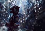  1boy city clenched_hand commentary_request gloves highres iyo_(1eavethebus) looking_back male_focus shadow_the_hedgehog solo sonic_(series) white_gloves 