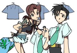  1boy 1girl abcontrol_zzz black_lagoon black_tank_top cutoffs denim denim_shorts highres holster okajima_rokuro revy_(black_lagoon) shorts shoulder_holster shoulder_tattoo tank_top tattoo toon_(style) tribal_tattoo 